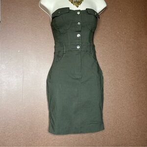 Fashion Nova Olive Green Strapless Cargo Mini Dress Small Utility Sexy Bodycon